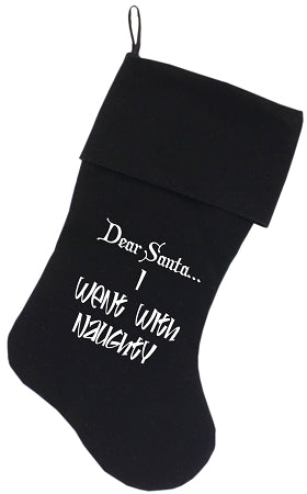 Went With Naughty Screen Print 18 Inch Velvet Christmas Stocking Black GreatEagleInc