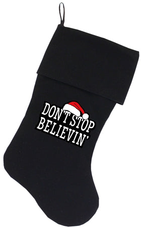 Don't Stop Believin Screen Print 18 Inch Velvet Christmas Stocking Black GreatEagleInc