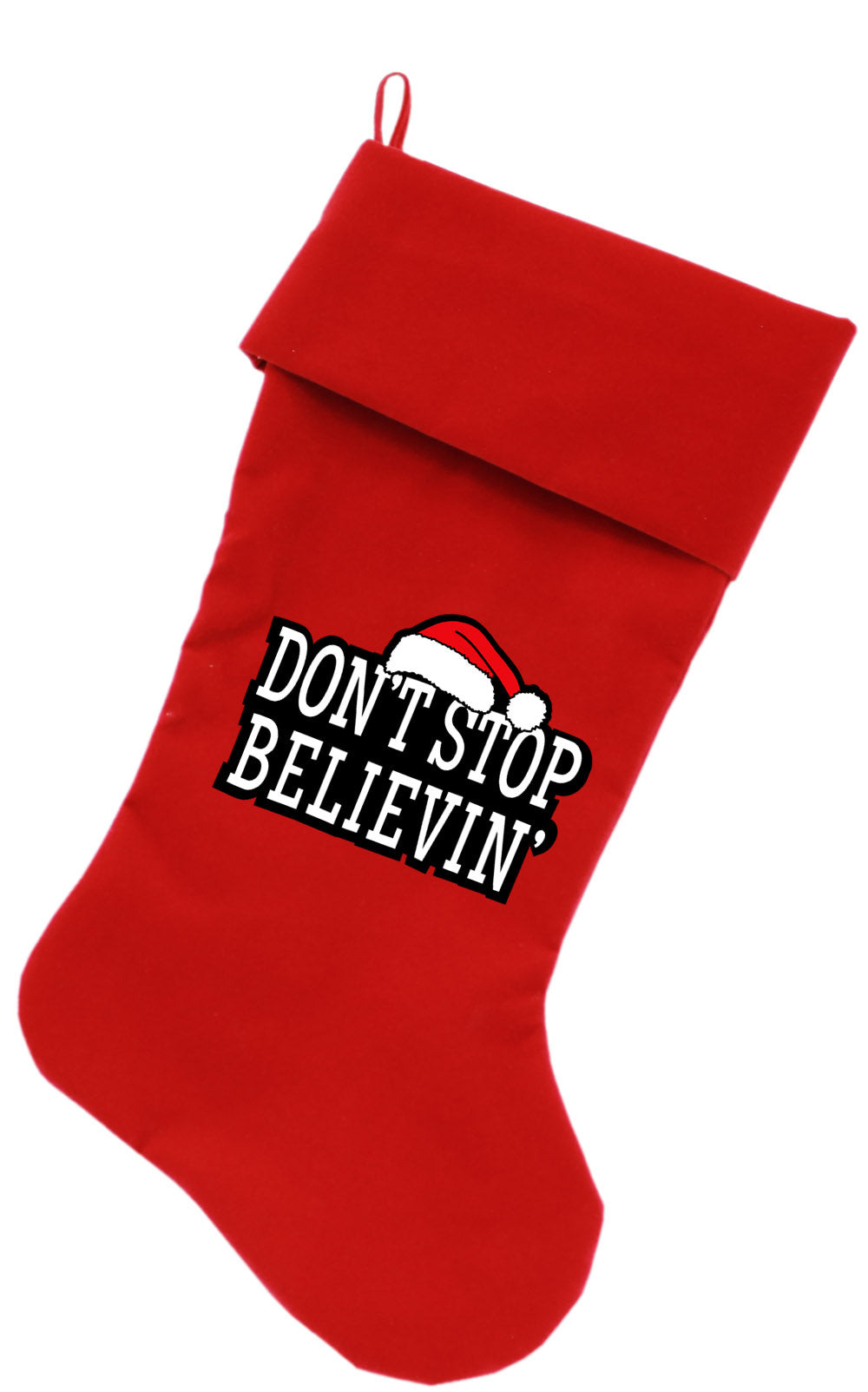Don't Stop Believin Screen Print 18 Inch Velvet Christmas Stocking Red Default Title