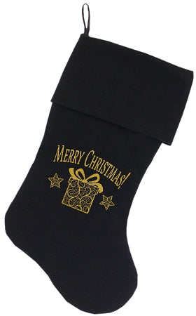 Golden Christmas Present Screen Print 18 Inch Velvet Christmas Stocking Black Default Title