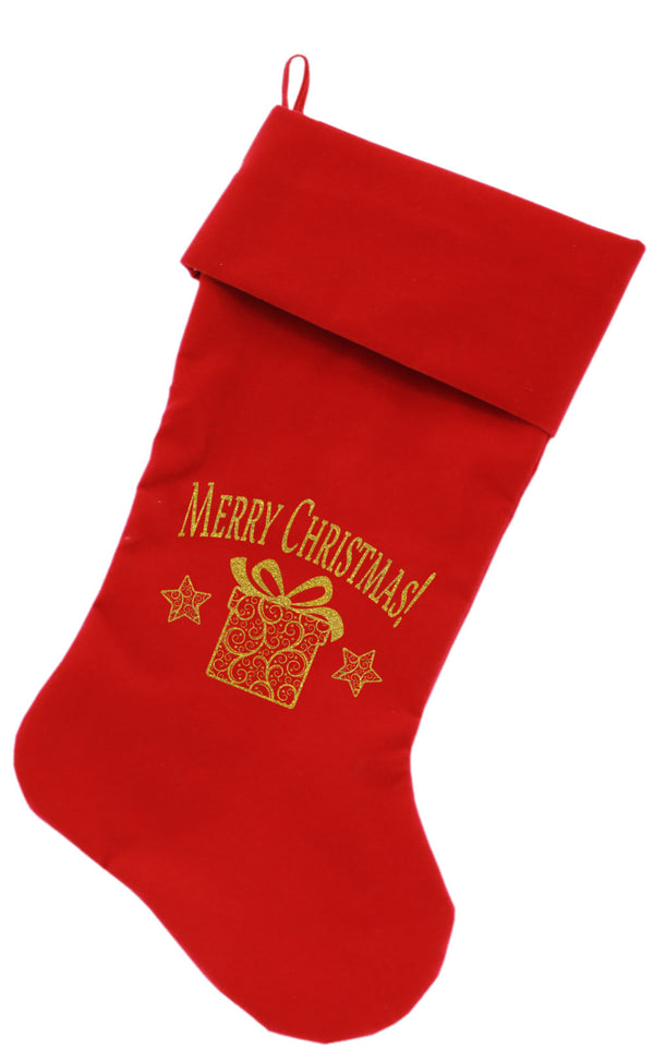 Golden Christmas Present Screen Print 18 Inch Velvet Christmas Stocking Red GreatEagleInc