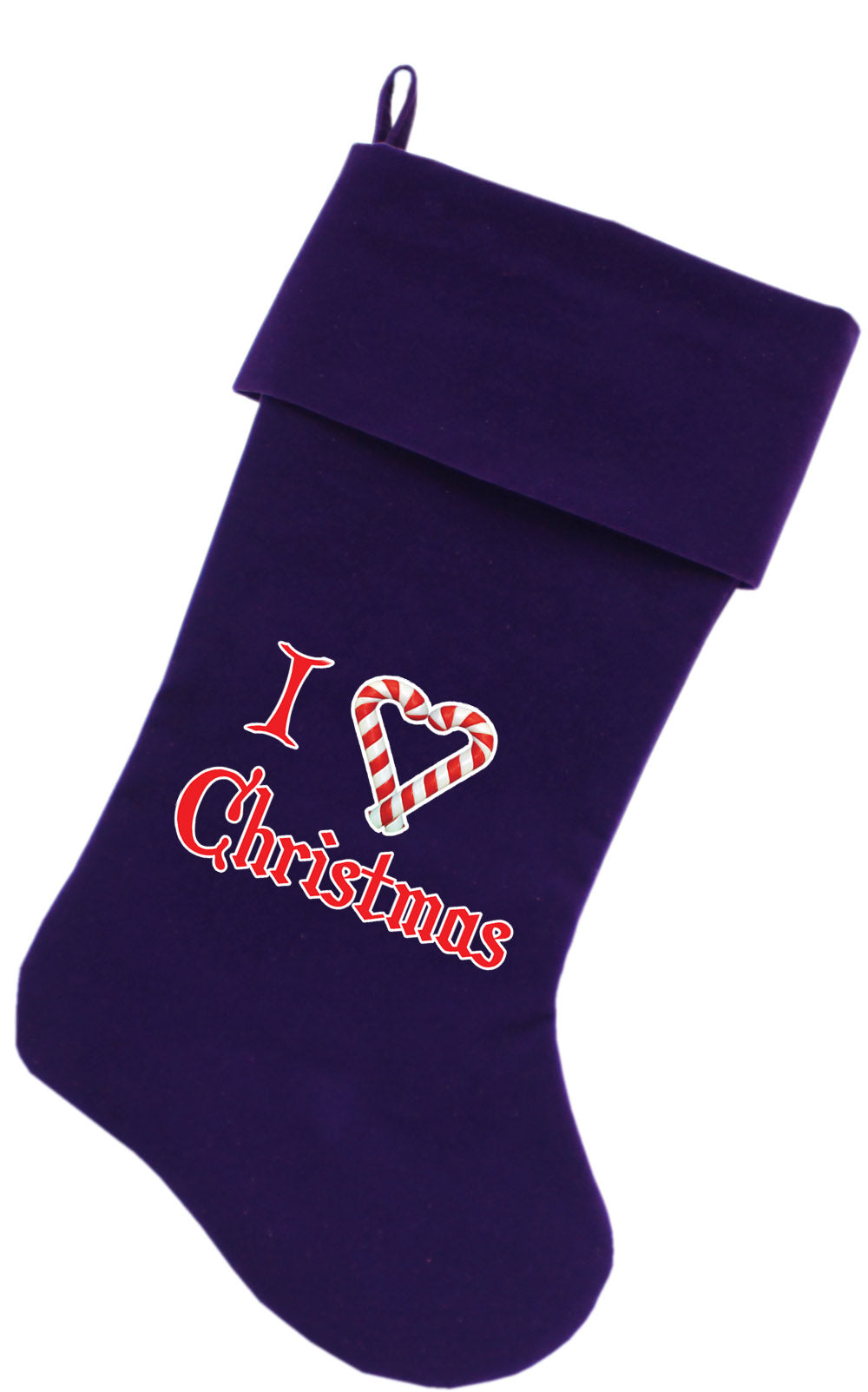 I Heart Christmas Screen Print 18 Inch Velvet Christmas Stocking Purple Default Title