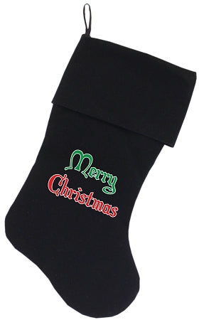 Merry Christmas Screen Print 18 Inch Velvet Christmas Stocking Black Default Title