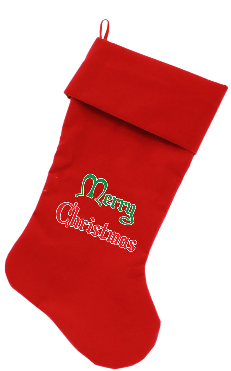 Merry Christmas Screen Print 18 Inch Velvet Christmas Stocking Red GreatEagleInc