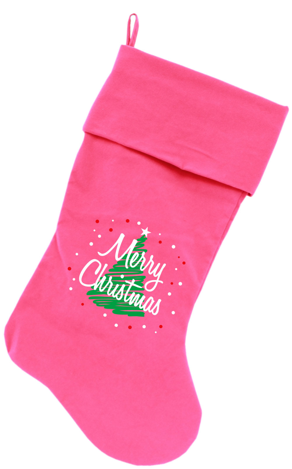 Scribbled Merry Christmas Screen Print 18 Inch Velvet Christmas Stocking Pink GreatEagleInc