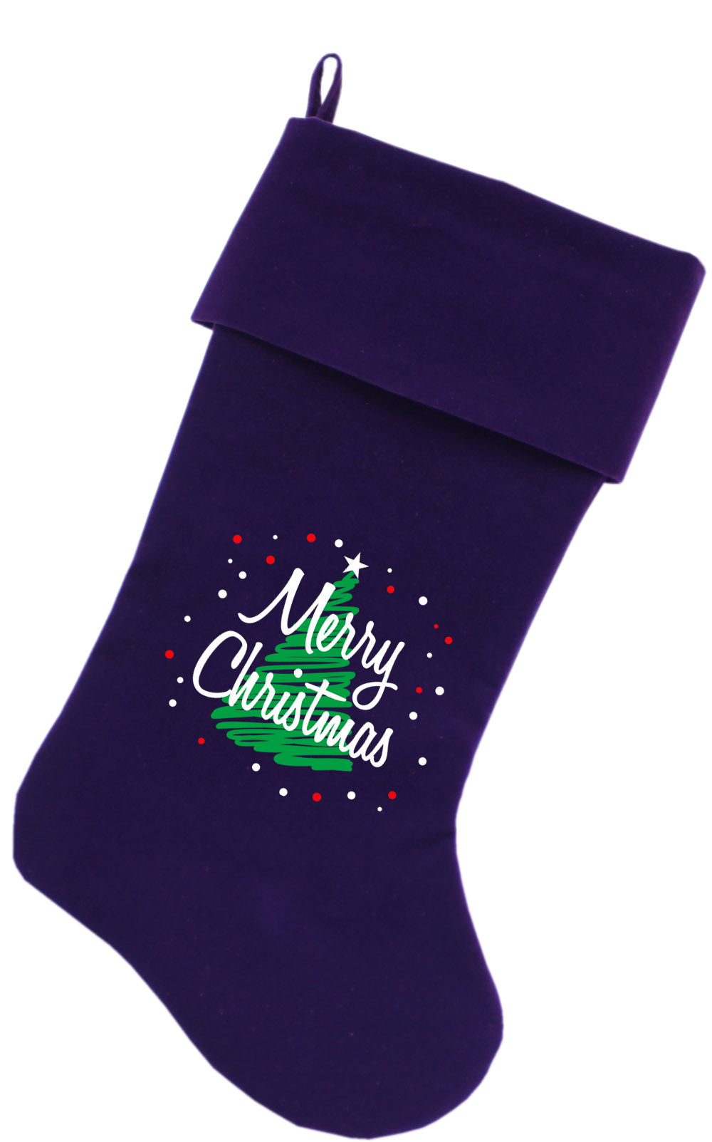 Scribbled Merry Christmas Screen Print 18 Inch Velvet Christmas Stocking Purple Default Title