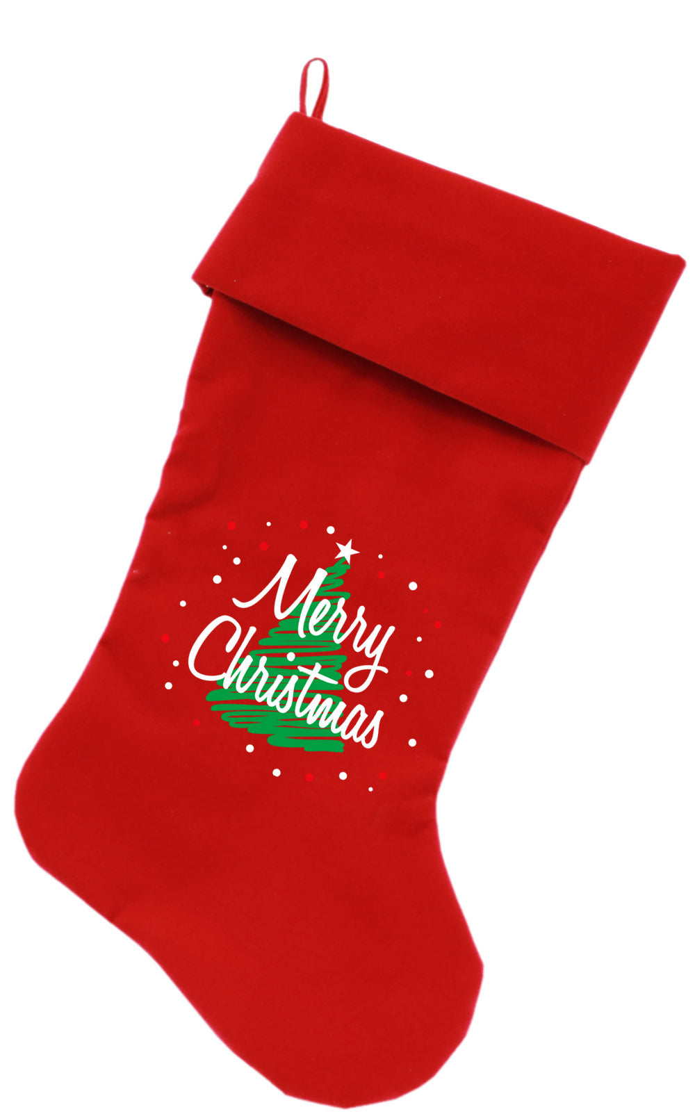 Scribbled Merry Christmas Screen Print 18 Inch Velvet Christmas Stocking Red GreatEagleInc