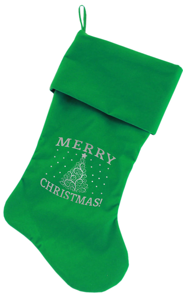 Shimmer Christmas Tree Screen Print 18 Inch Velvet Christmas Stocking Green Default Title