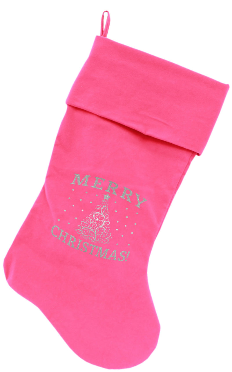 Shimmer Christmas Tree Screen Print 18 Inch Velvet Christmas Stocking Pink GreatEagleInc