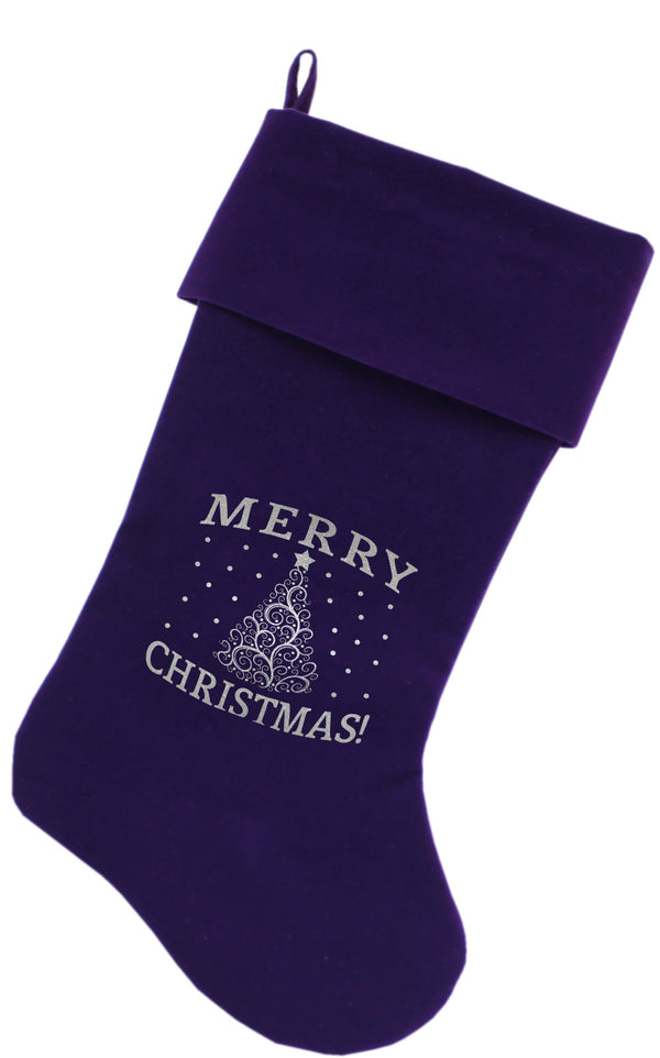 Shimmer Christmas Tree Screen Print 18 Inch Velvet Christmas Stocking Purple GreatEagleInc