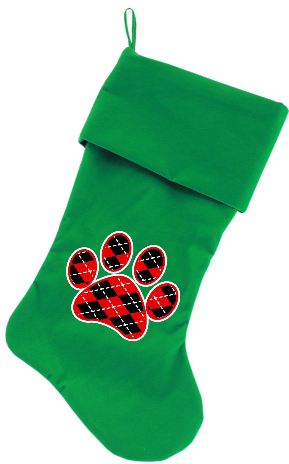 Argyle Paw Red Screen Print 18 Inch Velvet Christmas Stocking Green Default Title