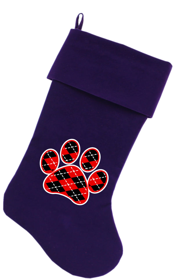 Argyle Paw Red Screen Print 18 Inch Velvet Christmas Stocking Purple GreatEagleInc