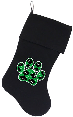 Argyle Paw Green Screen Print 18 Inch Velvet Christmas Stocking Black GreatEagleInc