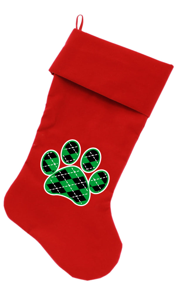 Argyle Paw Green Screen Print 18 Inch Velvet Christmas Stocking Red GreatEagleInc