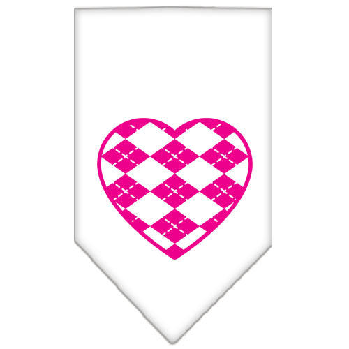 Argyle Heart Pink Screen Print Bandana White Small