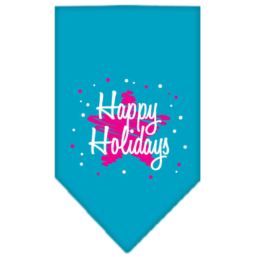 Scribble Happy Holidays Screen Print Bandana Turquoise Large GreatEagleInc