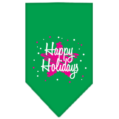 Scribble Happy Holidays Screen Print Bandana Emerald Green Small GreatEagleInc