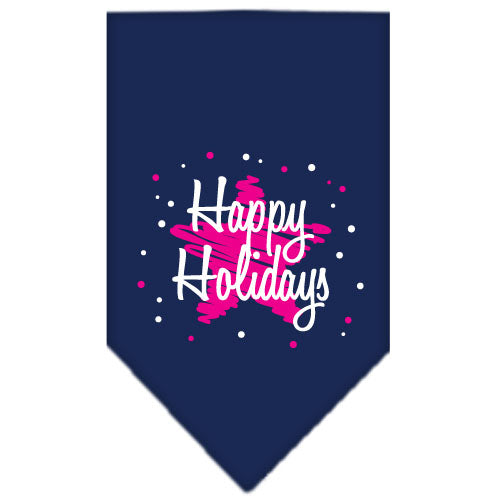 Scribble Happy Holidays Screen Print Bandana Navy Blue Small GreatEagleInc