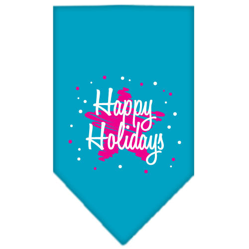 Scribble Happy Holidays Screen Print Bandana Turquoise Small GreatEagleInc