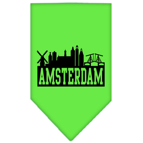 Amsterdam Skyline Screen Print Bandana Lime Green Large GreatEagleInc