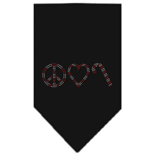 Peace Love Candy Cane Rhinestone Bandana Black Small GreatEagleInc