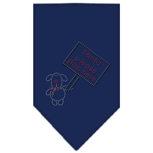 Santa Please Stop Here Rhinestone Bandana Navy Blue Small GreatEagleInc