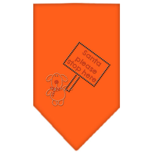 Santa Please Stop Here Rhinestone Bandana Orange Small GreatEagleInc