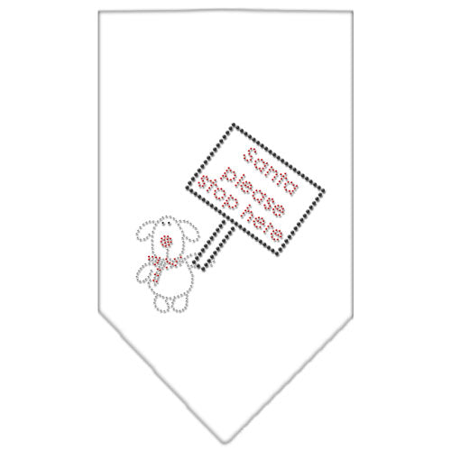 Santa Please Stop Here Rhinestone Bandana White Small GreatEagleInc