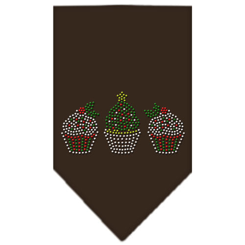 Christmas Cupcakes Rhinestone Bandana Cocoa Large GreatEagleInc