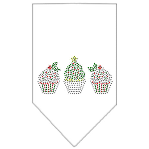 Christmas Cupcakes Rhinestone Bandana White Large GreatEagleInc