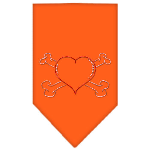 Heart Crossbone Rhinestone Bandana Orange Large GreatEagleInc