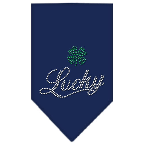 Lucky Script Rhinestone Bandana Navy Blue Small GreatEagleInc