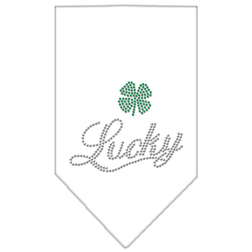 Lucky Script Rhinestone Bandana White Small GreatEagleInc