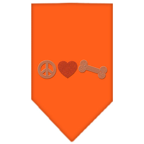 Peace Love Bone Rhinestone Bandana Orange Large GreatEagleInc