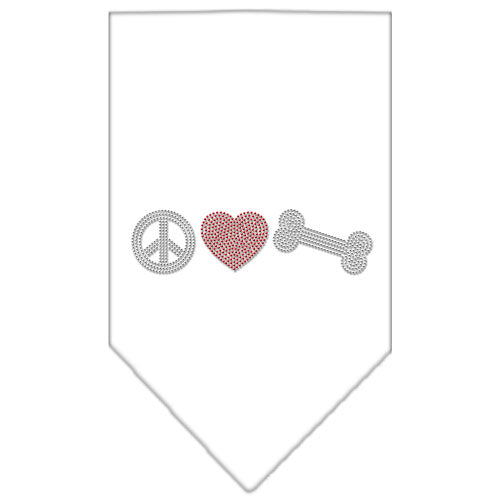 Peace Love Bone Rhinestone Bandana White Large GreatEagleInc