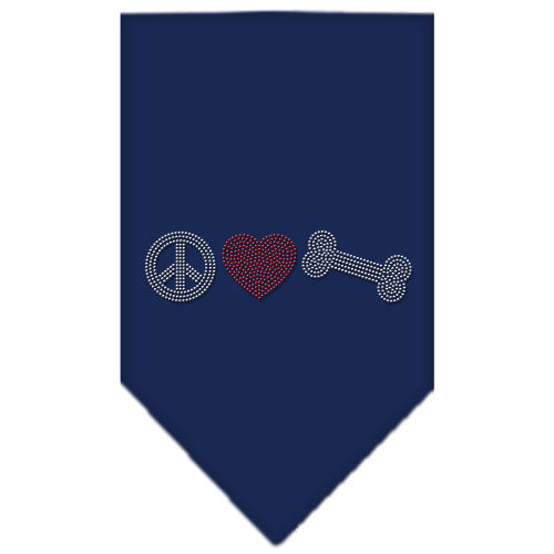 Peace Love Bone Rhinestone Bandana Navy Blue Small GreatEagleInc