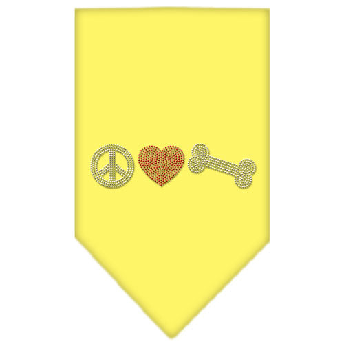 Peace Love Bone Rhinestone Bandana Yellow Small GreatEagleInc