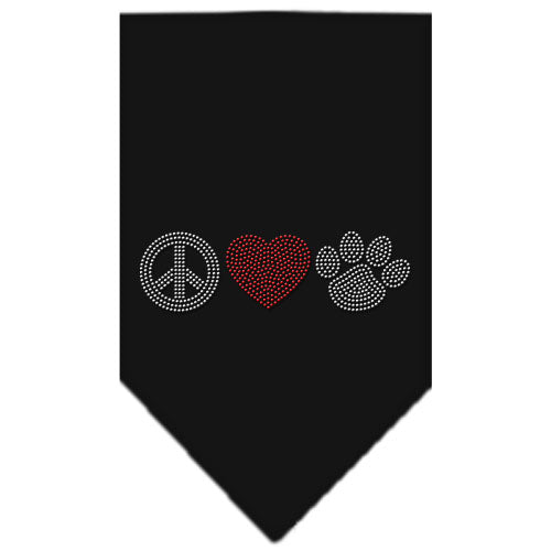 Peace Love Paw Rhinestone Bandana Black Large GreatEagleInc