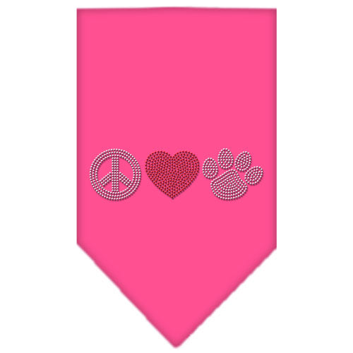 Peace Love Paw Rhinestone Bandana Bright Pink Large GreatEagleInc