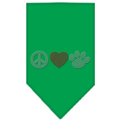 Peace Love Paw Rhinestone Bandana Emerald Green Large GreatEagleInc