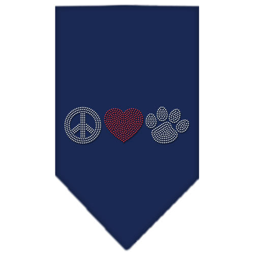 Peace Love Paw Rhinestone Bandana Navy Blue Large GreatEagleInc