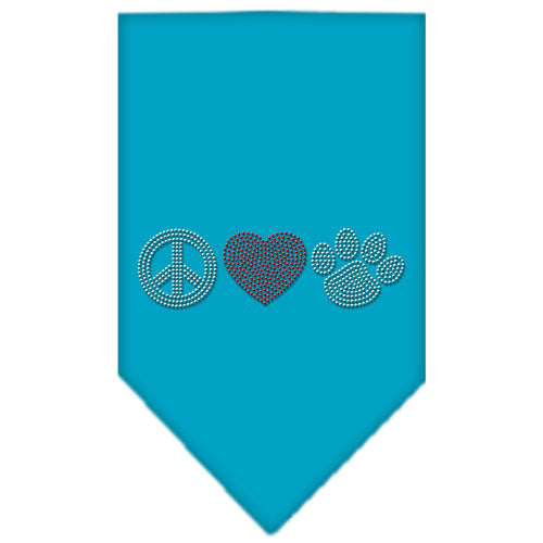 Peace Love Paw Rhinestone Bandana Turquoise Large GreatEagleInc