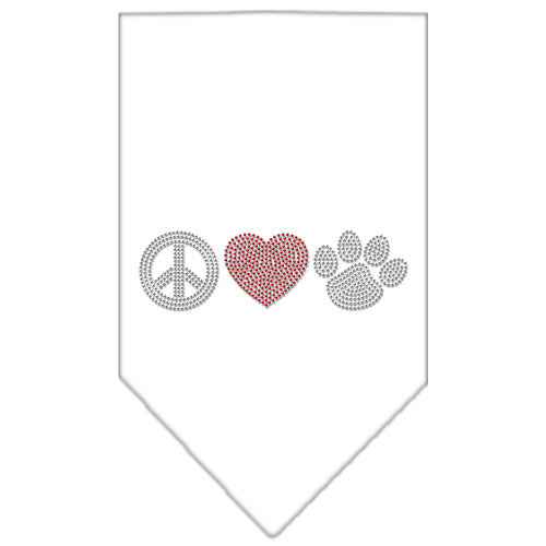 Peace Love Paw Rhinestone Bandana White Large GreatEagleInc