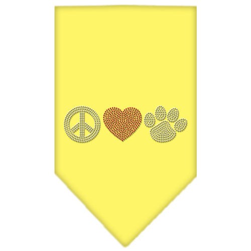 Peace Love Paw Rhinestone Bandana Yellow Large GreatEagleInc