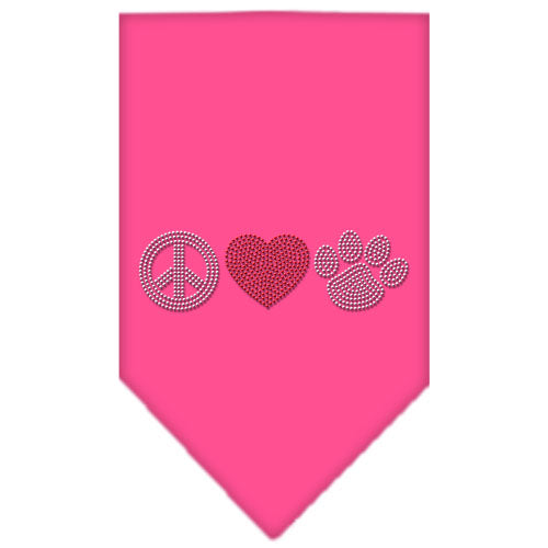 Peace Love Paw Rhinestone Bandana Bright Pink Small GreatEagleInc