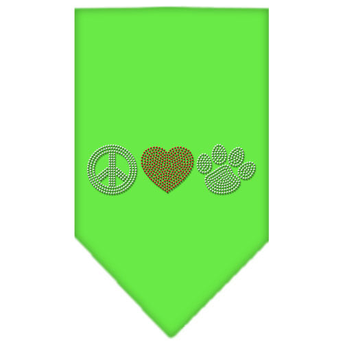 Peace Love Paw Rhinestone Bandana Lime Green Small GreatEagleInc