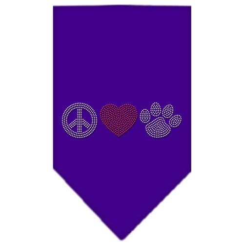 Peace Love Paw Rhinestone Bandana Purple Small GreatEagleInc