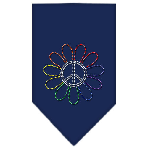 Rainbow Peace Flower Rhinestone Bandana Navy Blue Large Default Title