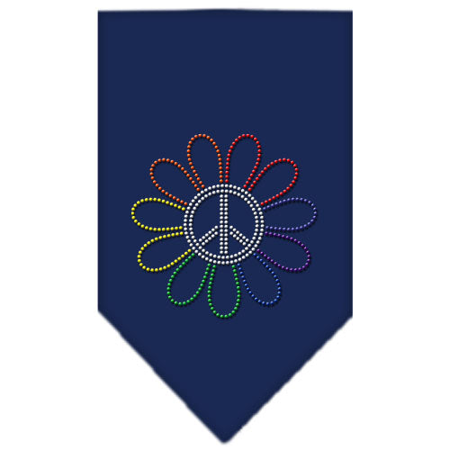 Rainbow Peace Flower Rhinestone Bandana Navy Blue Large GreatEagleInc