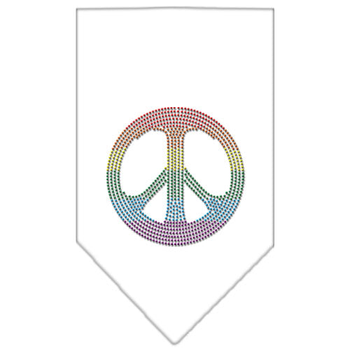 Rainbow Peace Sign Rhinestone Bandana White Large GreatEagleInc